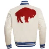 Buffalo Bills Retro Classic Cream Satin Varsity Jacket - Image 4