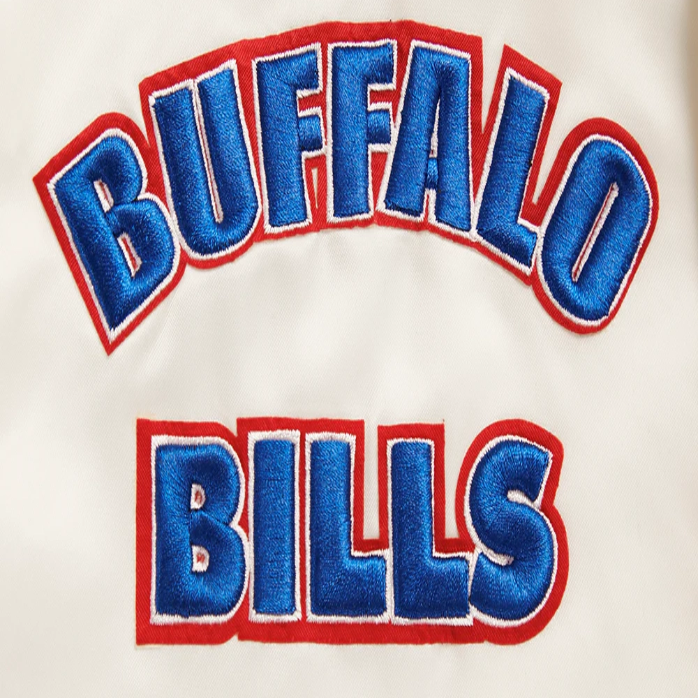 Buffalo Bills Retro Classic Cream Satin Varsity Jacket - Image 6