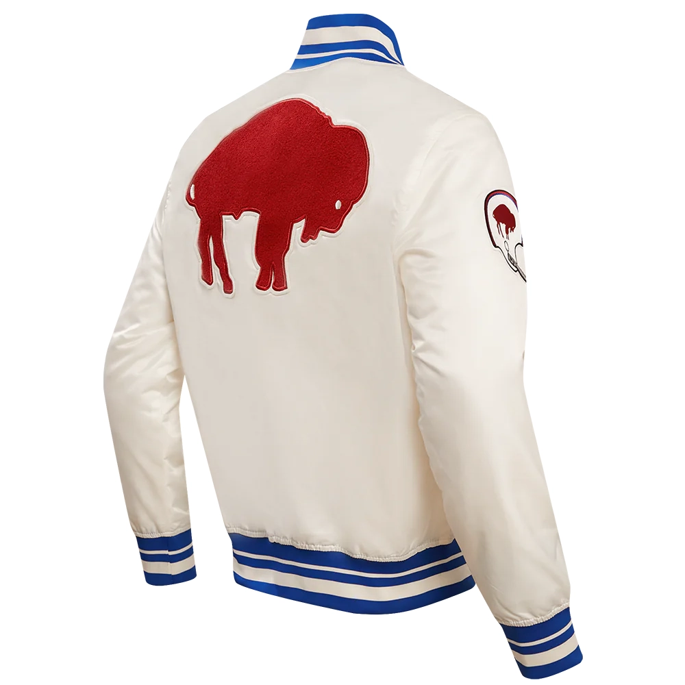 Buffalo Bills Retro Classic Cream Satin Varsity Jacket - Image 3