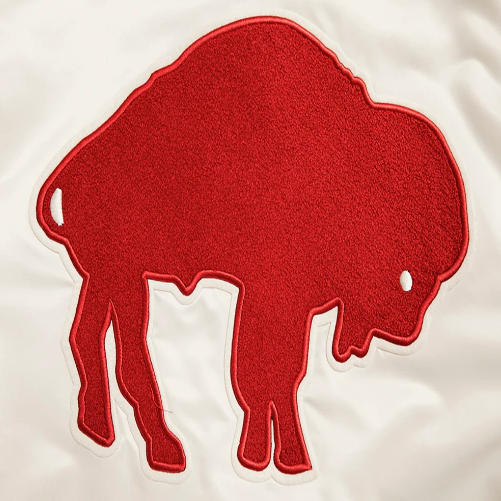 Buffalo Bills Retro Classic Cream Satin Varsity Jacket - Image 5