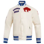 Buffalo Bills Retro Classic Cream Satin Varsity Jacket