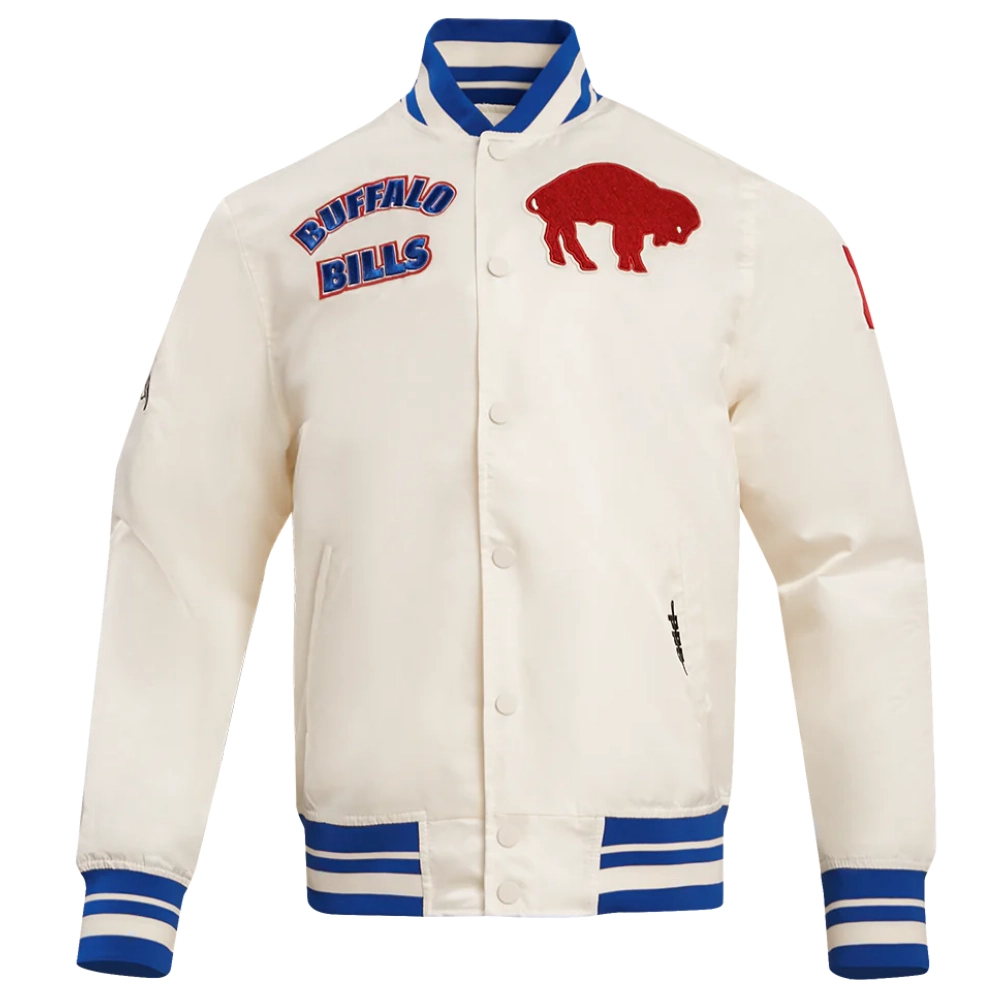 Buffalo Bills Retro Classic Cream Satin Varsity Jacket