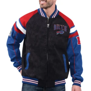 Buffalo Bills Raglan G111 Black Suede Varsity Jacket