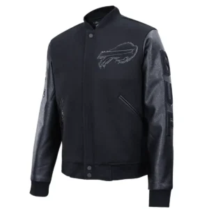 Buffalo Bills Triple Black Wool & Leather Black Jacket