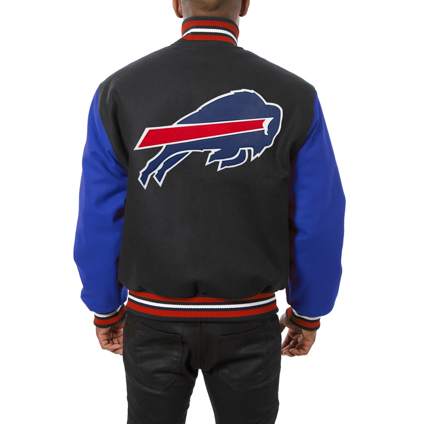 Buffalo Bills Two Tone Black-Blue Wool Varsity Jacket - Image 2