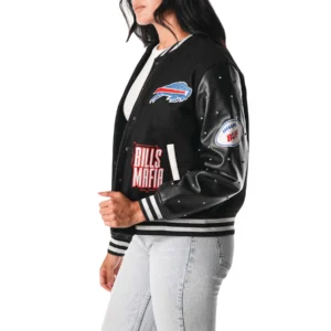 Alternative view of Buffalo Bills Sparkle Woman's Black Wool & Leather Jacket