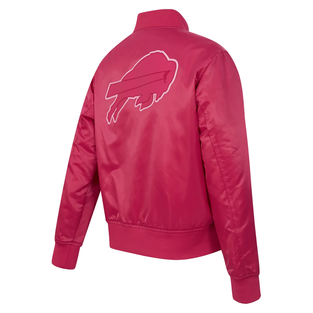 women’s buffalo bills triple pink satin varsity jacket