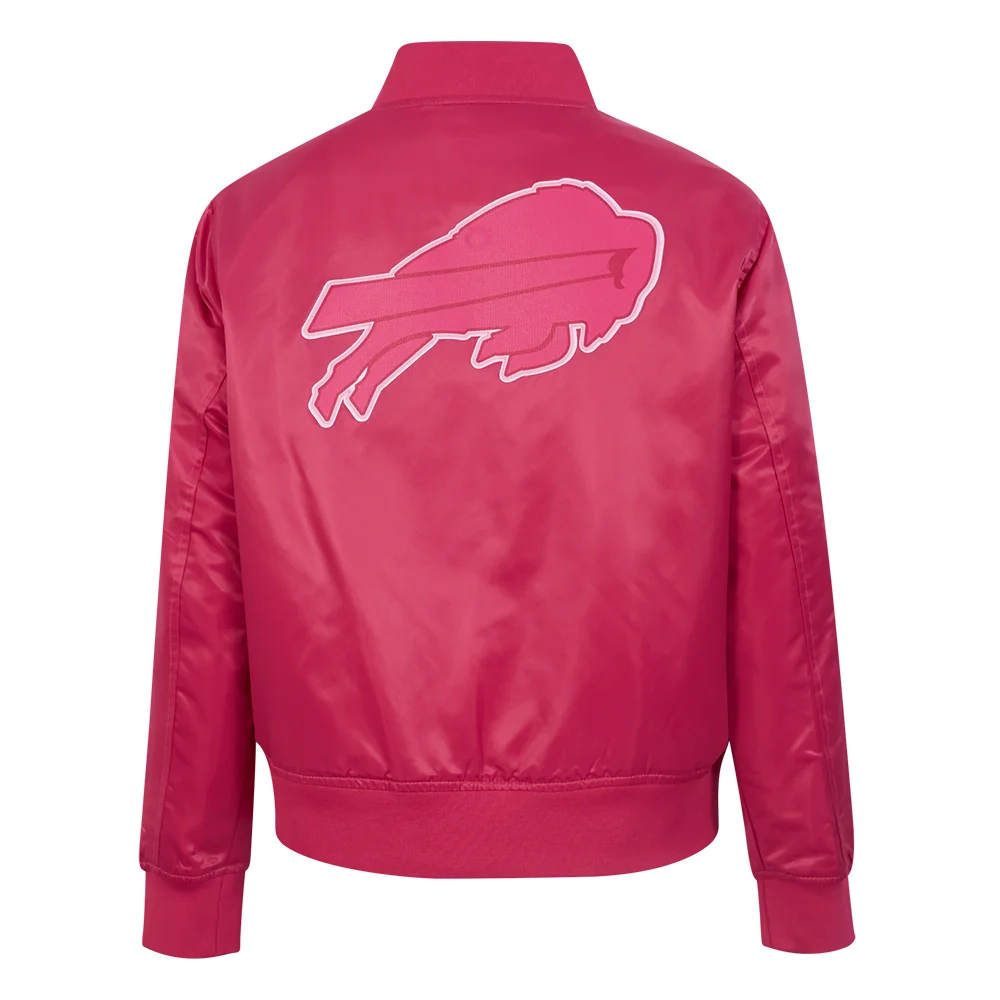 women’s buffalo bills triple pink satin varsity pink jacket