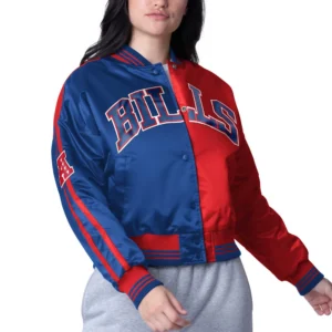 Buffalo Bills Zone Blitz Cropped Women's Blue-Red Satin Jacket
