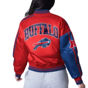 Alternative view of Buffalo Bills Zone Blitz Cropped Women's Blue-Red Satin Jacket
