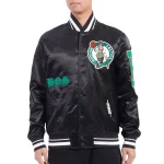 Boston Celtics Old English Black Satin Jacket