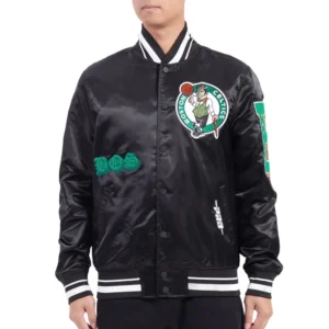 01 boston celtics old english rib satin varsity jacket black