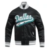 01 dallas stars script tail satin varsity jacket black