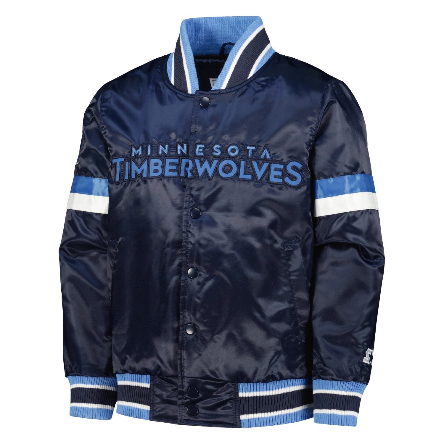 01 minnesota timberwolves home game satin varsity jacket navy