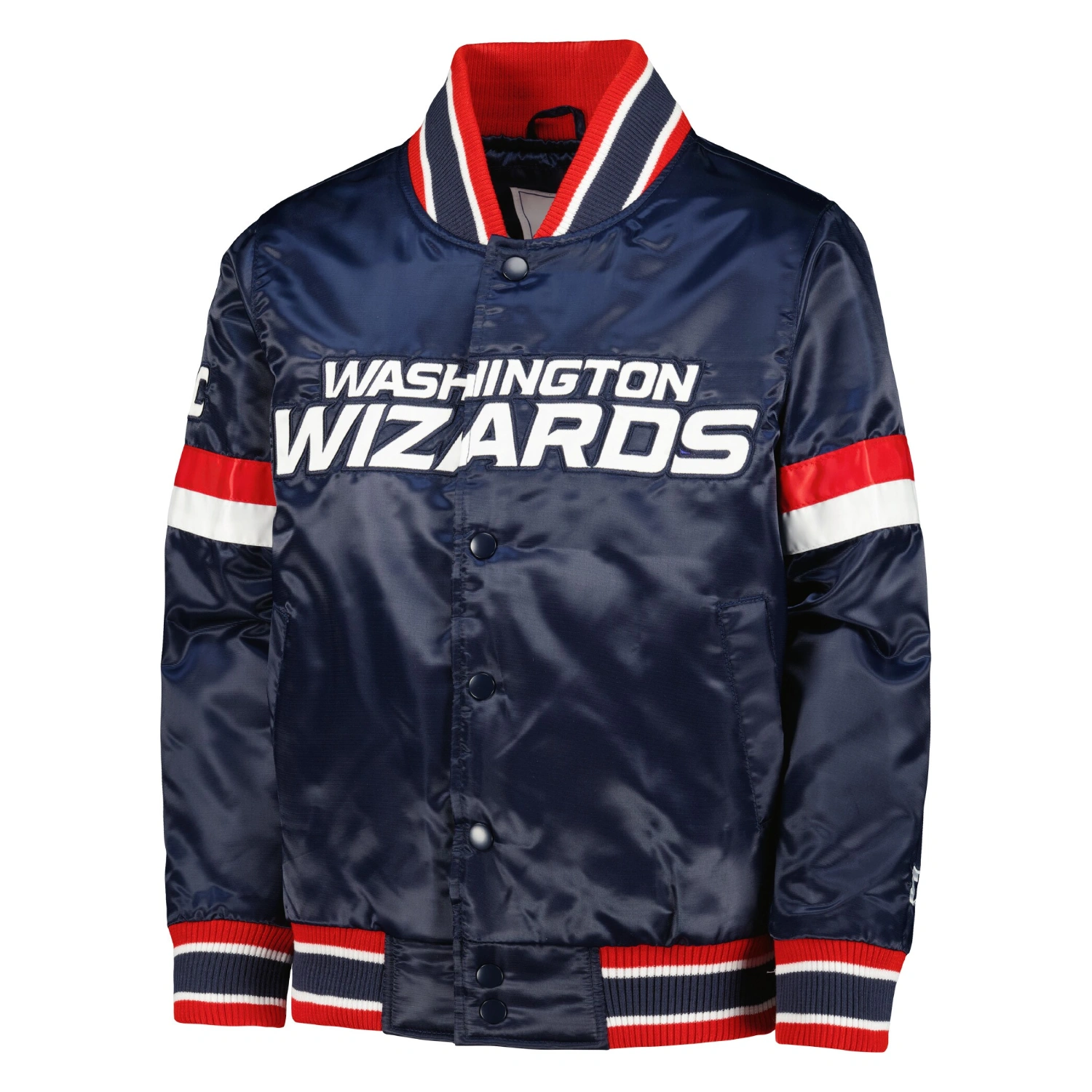 01 washington wizards home game satin varsity jacket navy