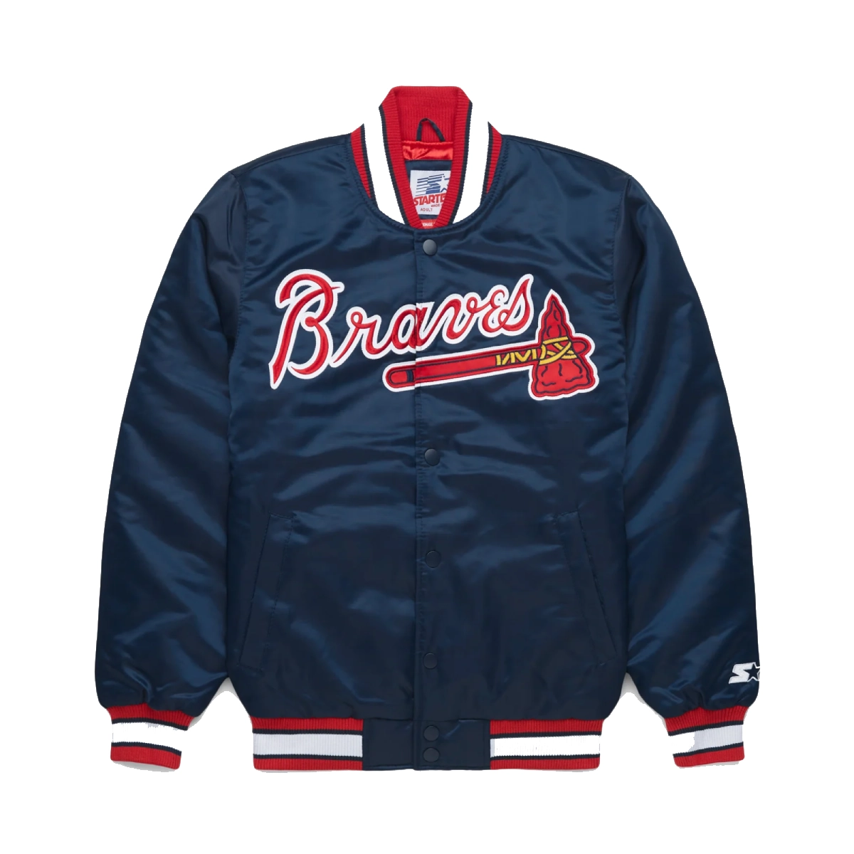 1 atlanta braves starter navy satin varsity jacket