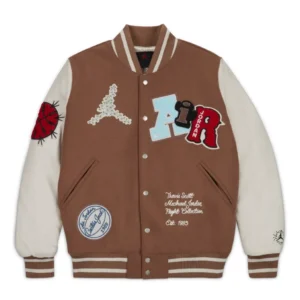 1 jordan x travis scott antique brown varsity jacket
