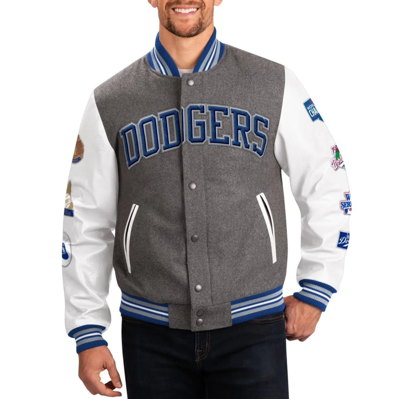 1 los angeles dodgers challenger wool leather varsity jacket