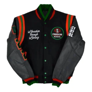 1619 freedom school motto 20 black wool leather varsity jacket 1