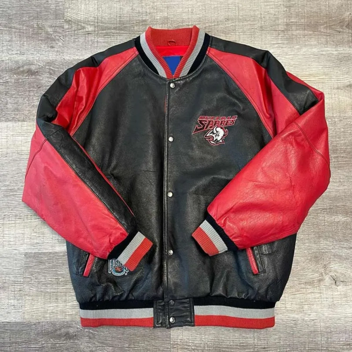 1990s buffalo sabres leather varsity jacket