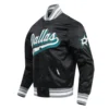 2 dallas stars script tail satin varsity jacket black