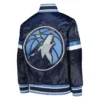 2 minnesota timberwolves home game satin varsity jacket navy