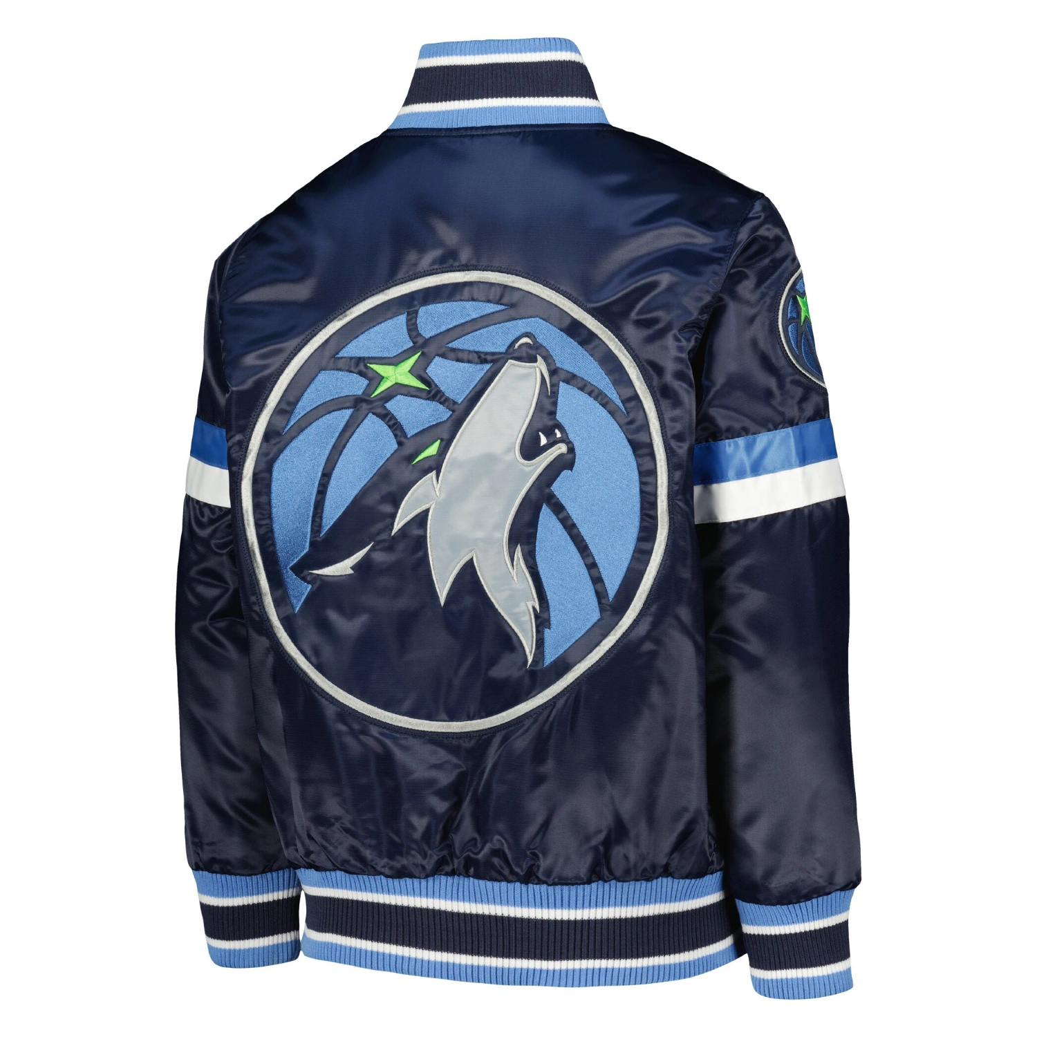 2 minnesota timberwolves home game satin varsity jacket navy