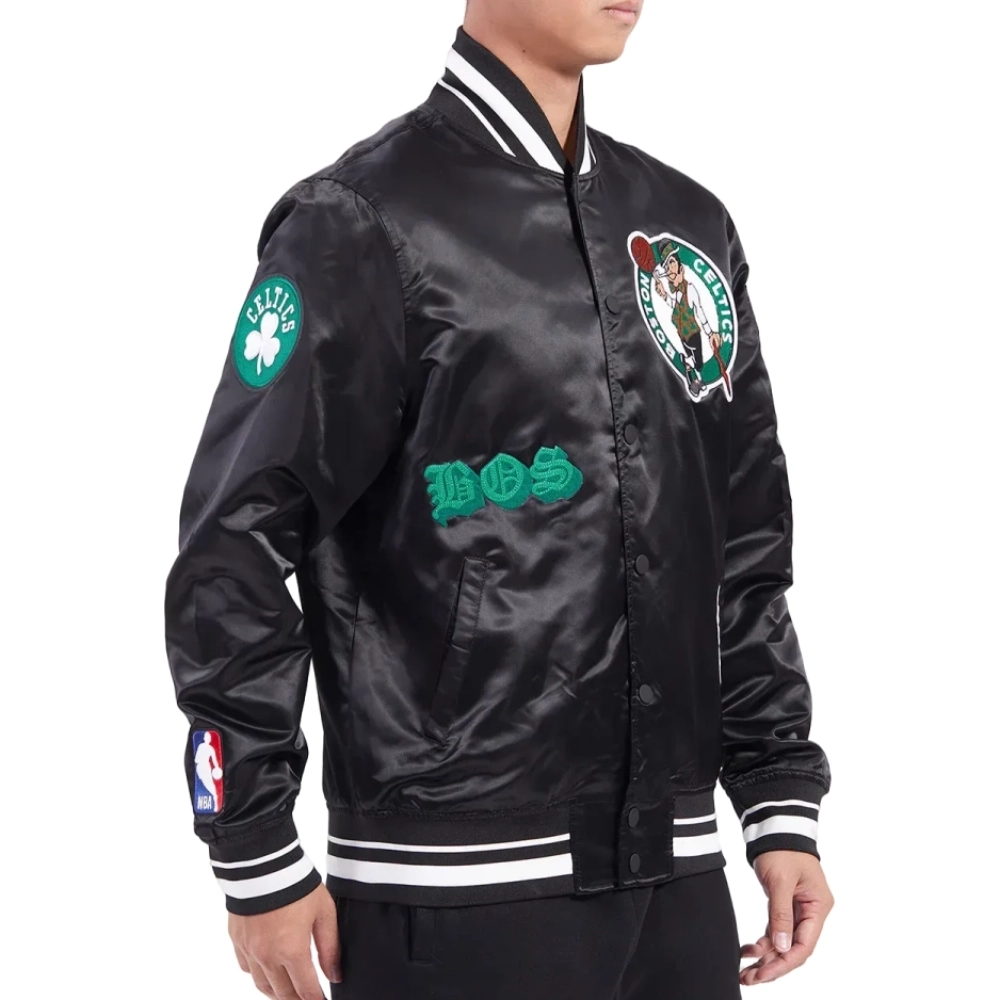 3 boston celtics old english rib satin varsity jacket black