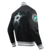3 dallas stars script tail satin varsity jacket black
