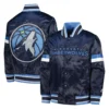 3 minnesota timberwolves home game satin varsity jacket navy
