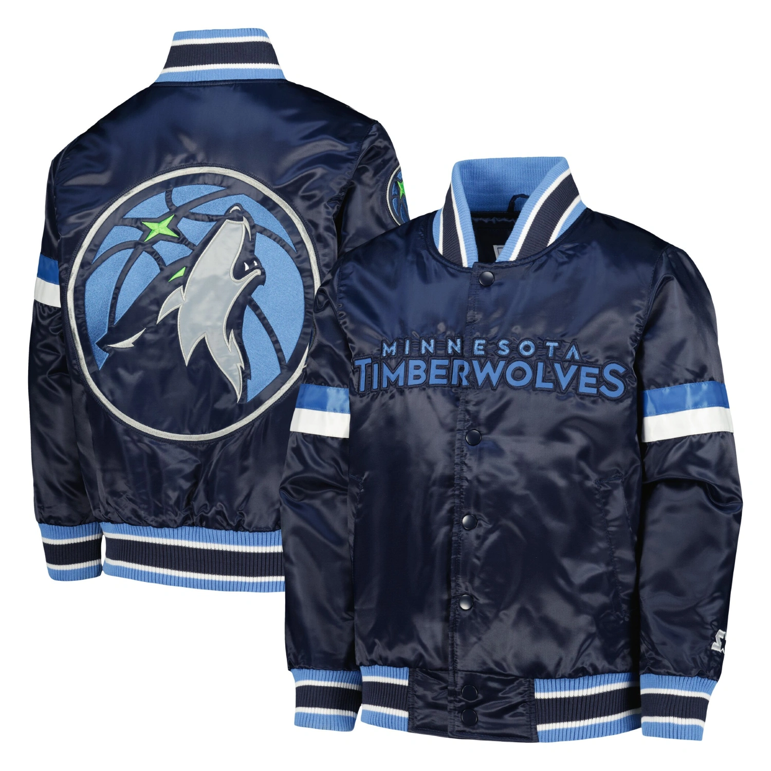 3 minnesota timberwolves home game satin varsity jacket navy