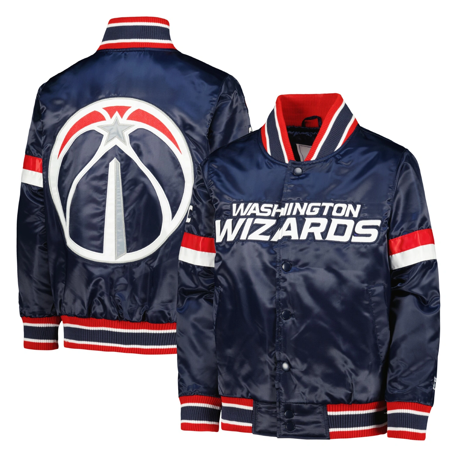 3 washington wizards home game satin varsity jacket navy