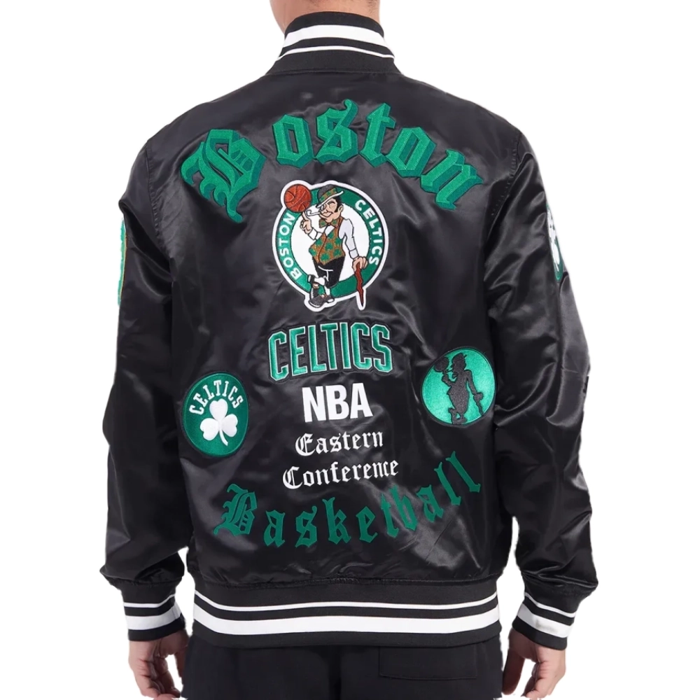 4 boston celtics old english rib satin varsity jacket black
