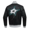 4 dallas stars script tail satin varsity jacket black