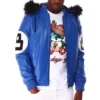 8 ball blue hooded leather bomber jacket 01