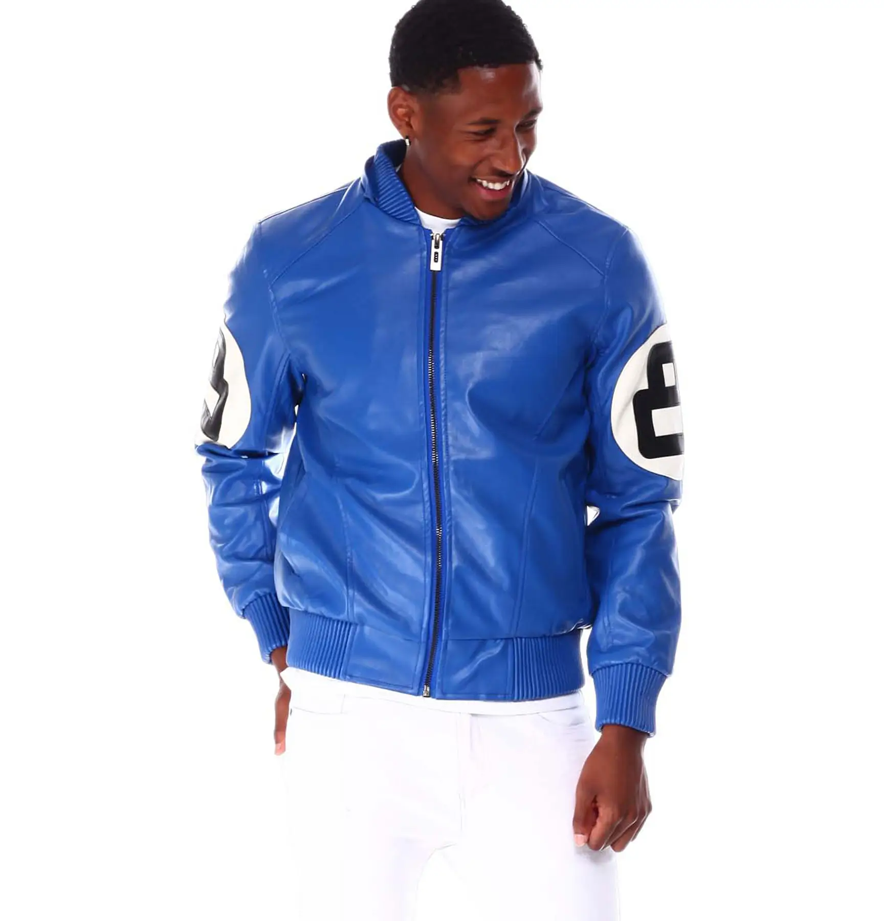 8 ball blue hooded leather bomber jacket 03