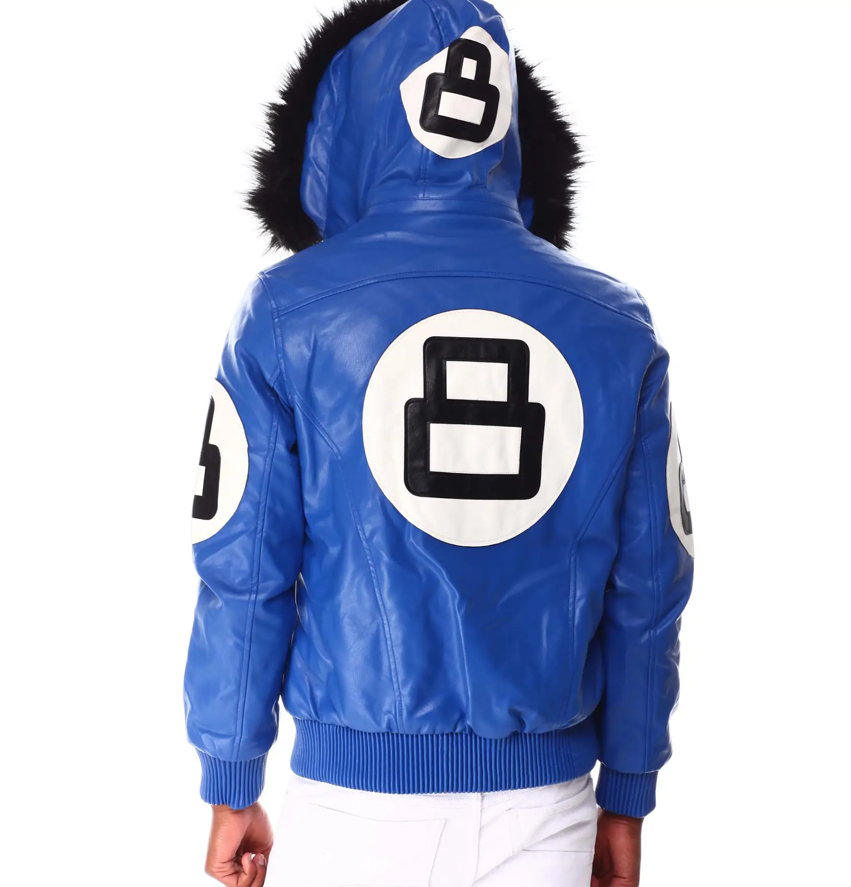 8 ball blue hooded leather bomber jacket 04