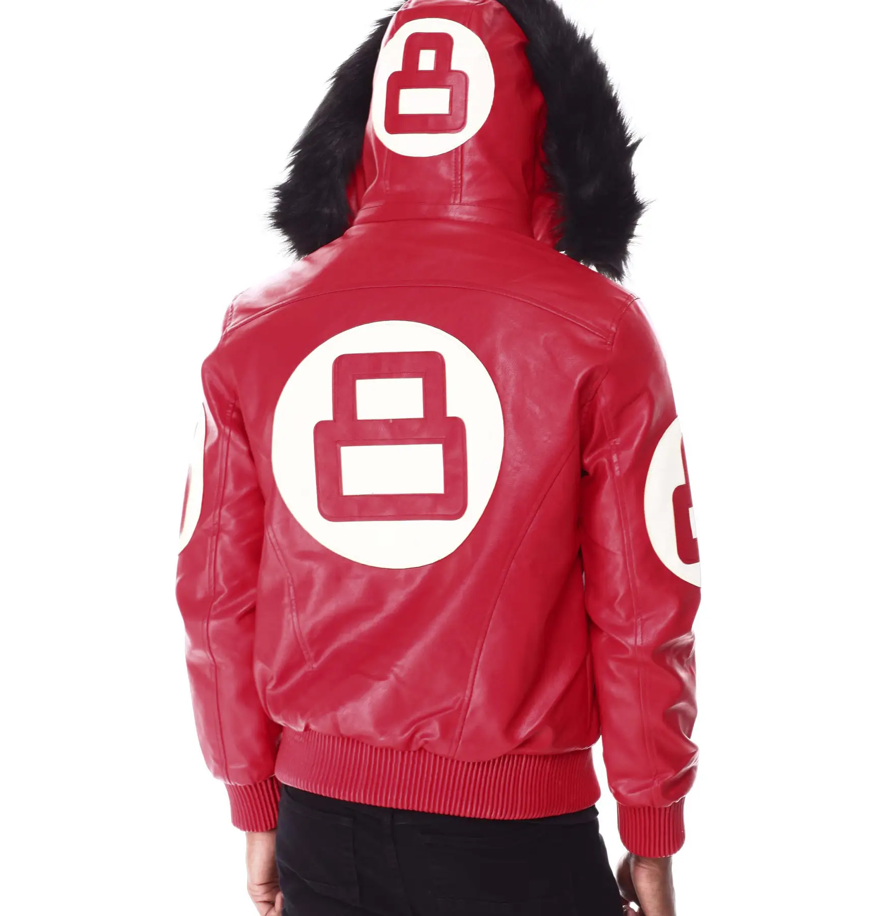 8 ball red hooded leather bomber jacket 04