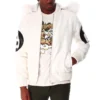 8 ball white hooded leather bomber jacket
