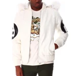 8 Ball White Leather Hooded Jacket