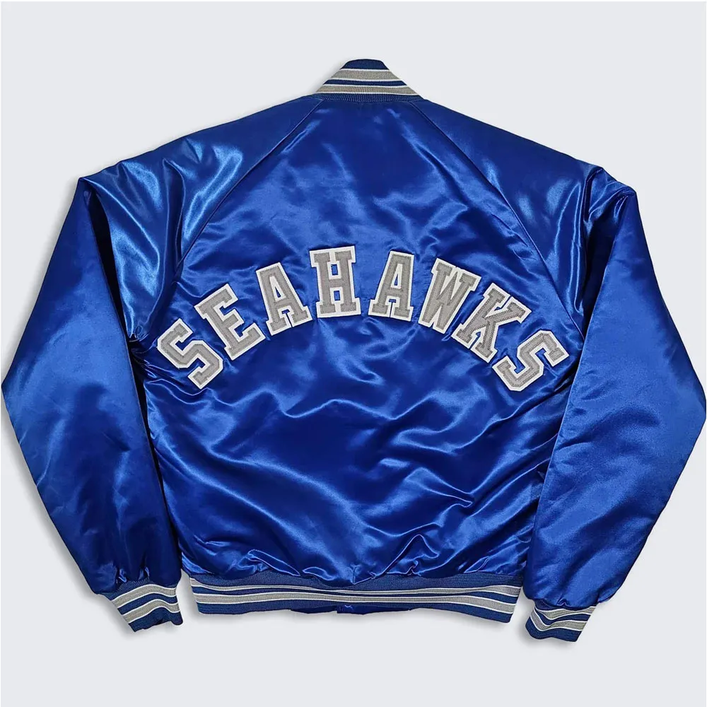 80s seattle seahawks blue bomber jacket