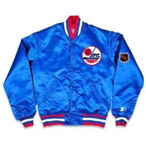 80s winnipeg jets vintage full snap bomber jacket