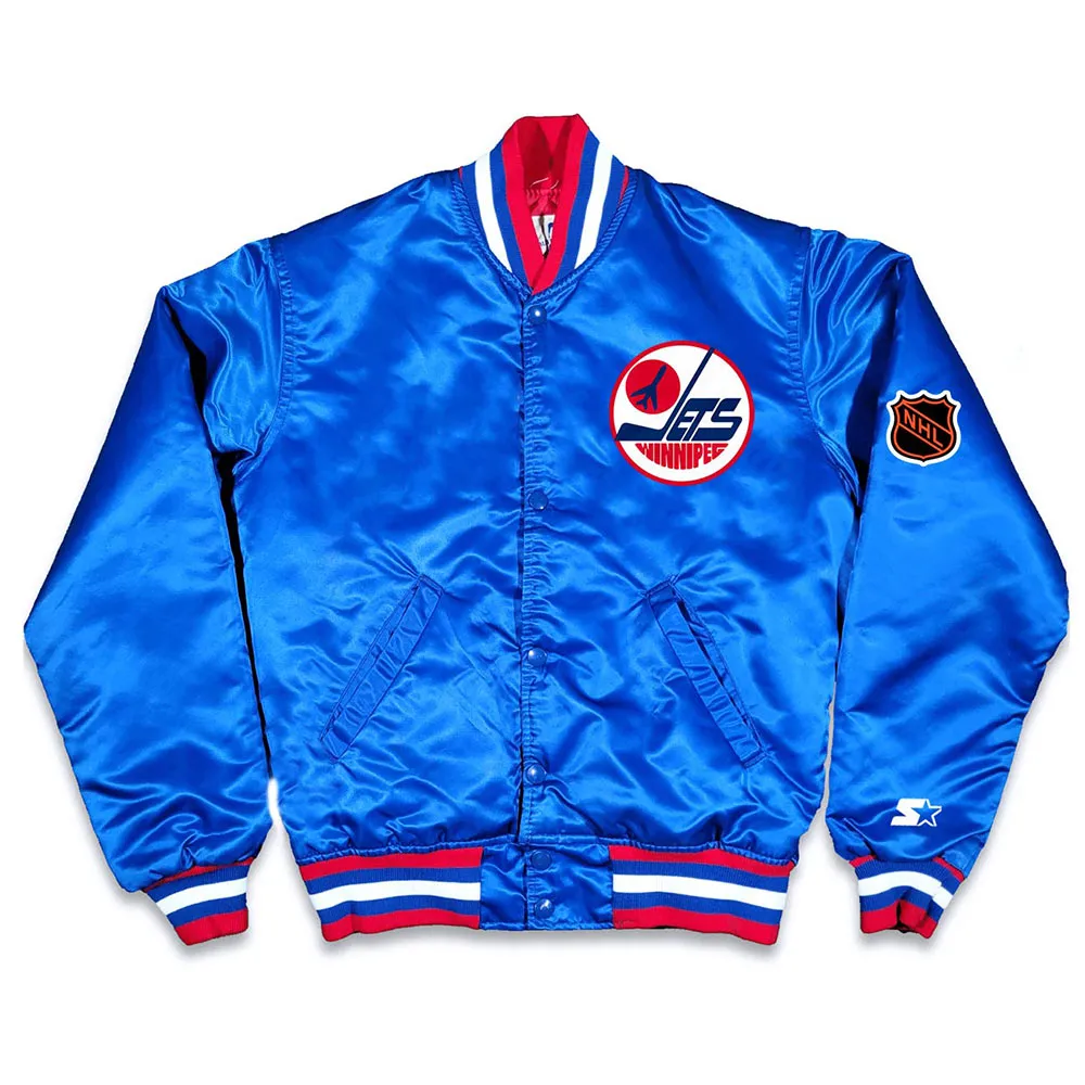 80s winnipeg jets vintage full snap bomber jacket