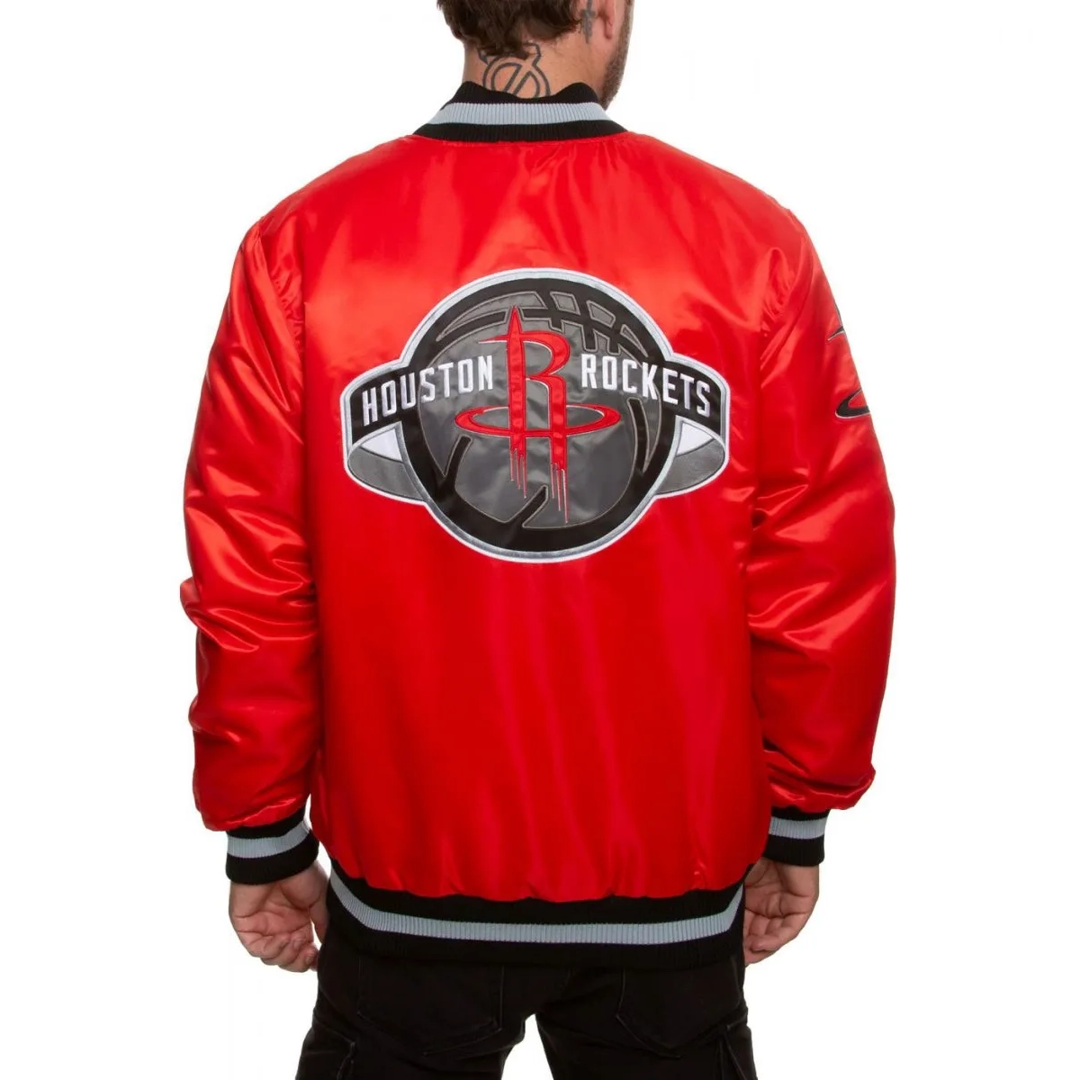 90s houston rockets satin bomber jacket