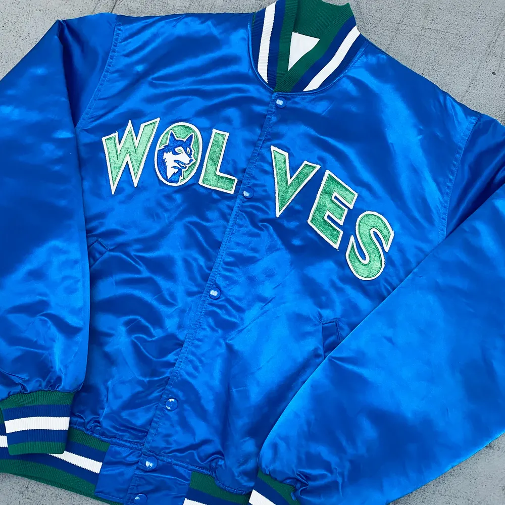 90s minnesota timberwolves vintage blue bomber jacket