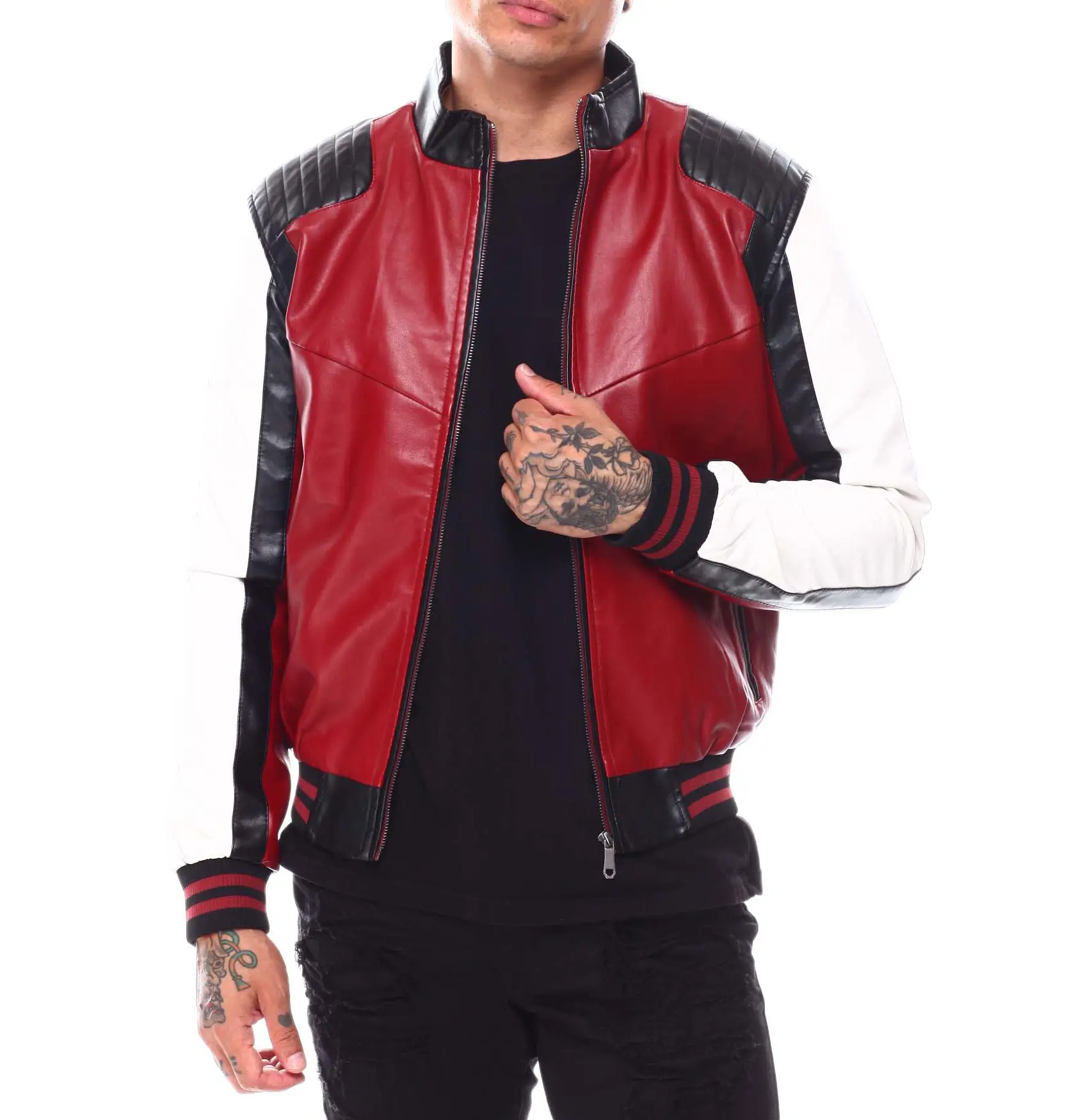 90s moto colrblock red leather jacket 001
