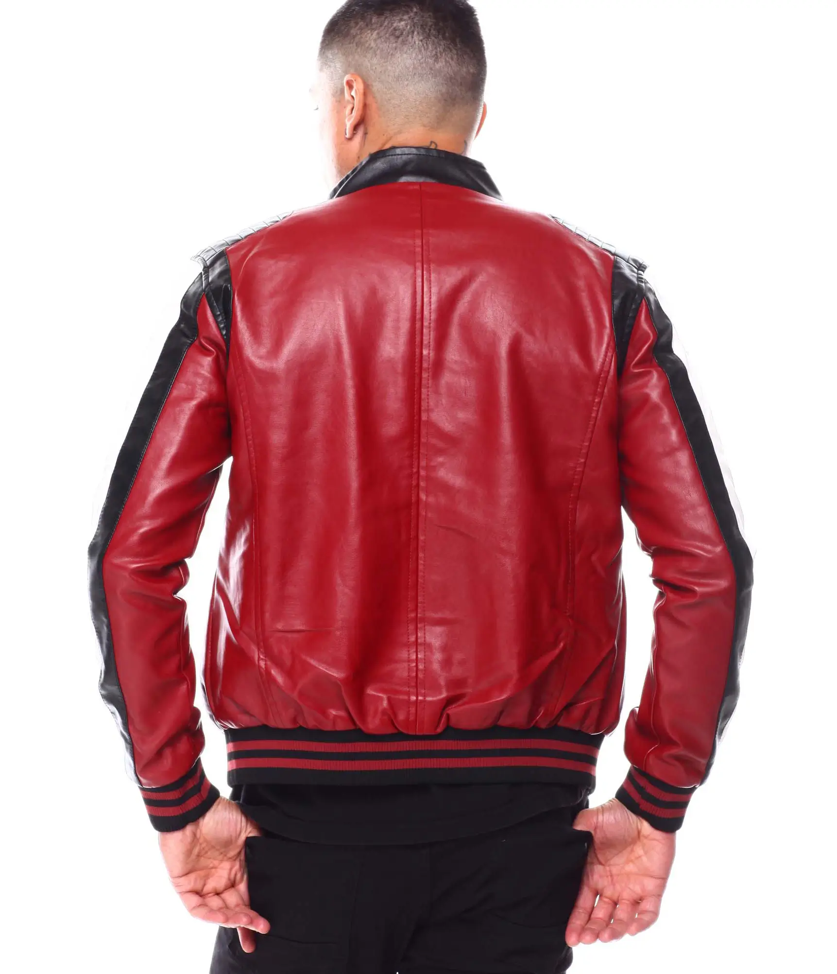 90s moto colrblock red leather jacket 003