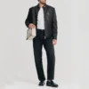 Adjustable waist black leather moto jacket