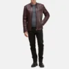 Adjustable waist mens dark bordeaux leather jacket