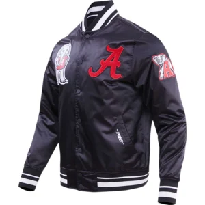 Alabama crimson tide pro standard full snap satin varsity black jacket 1 1